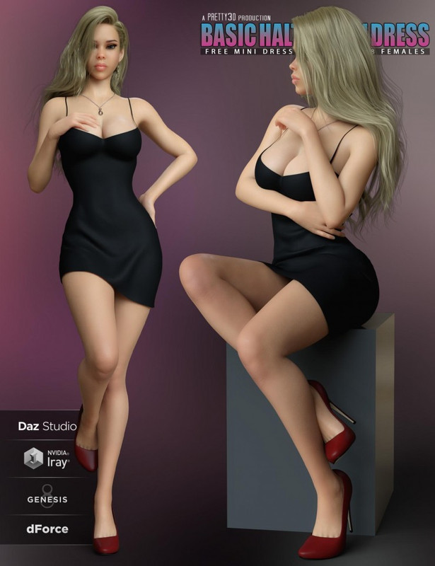 Basic Halter Mini Dress for Genesis 8 Females