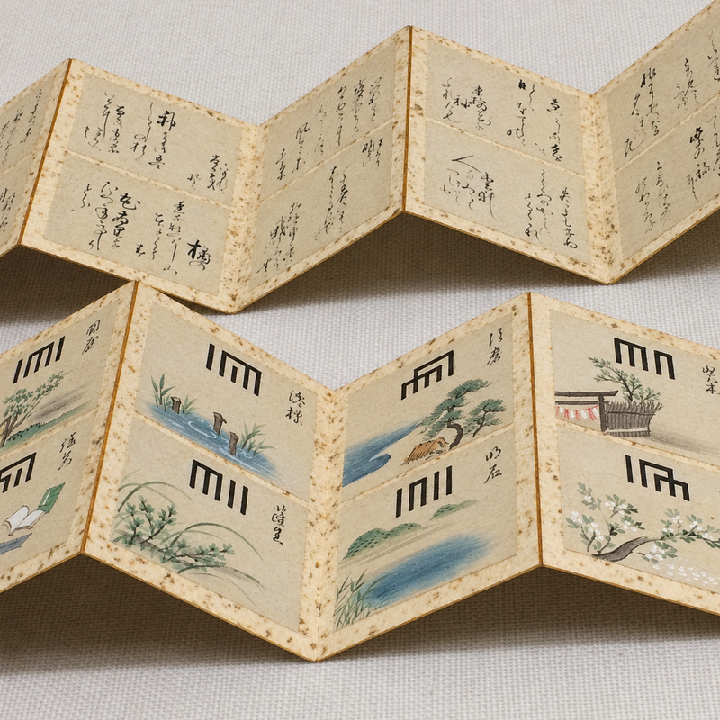 Antique Japanese accordion manuscript with calligraphy