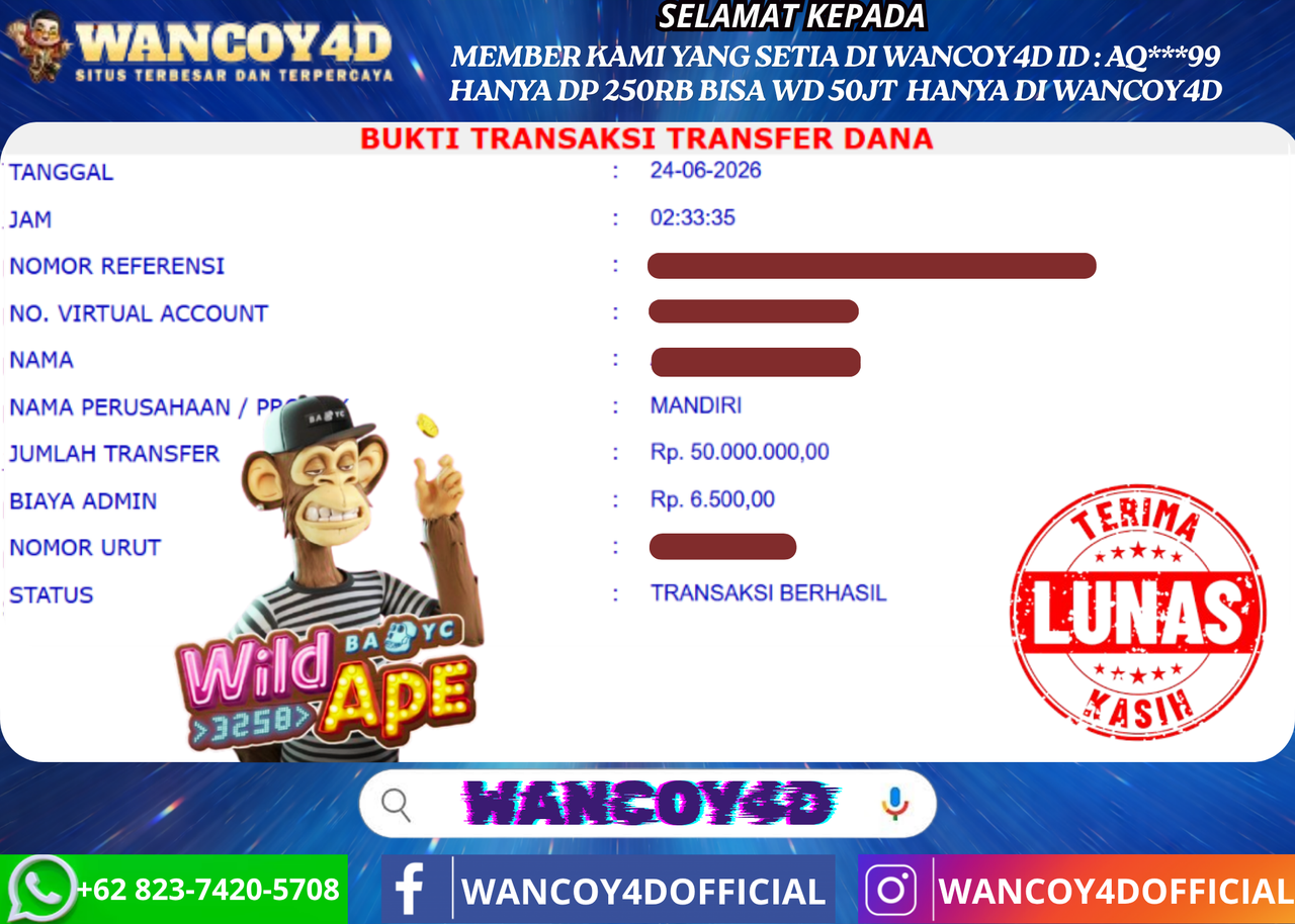 WANCOY4D WILD APE PG SOFT RP.50.000.000 -LUNAS