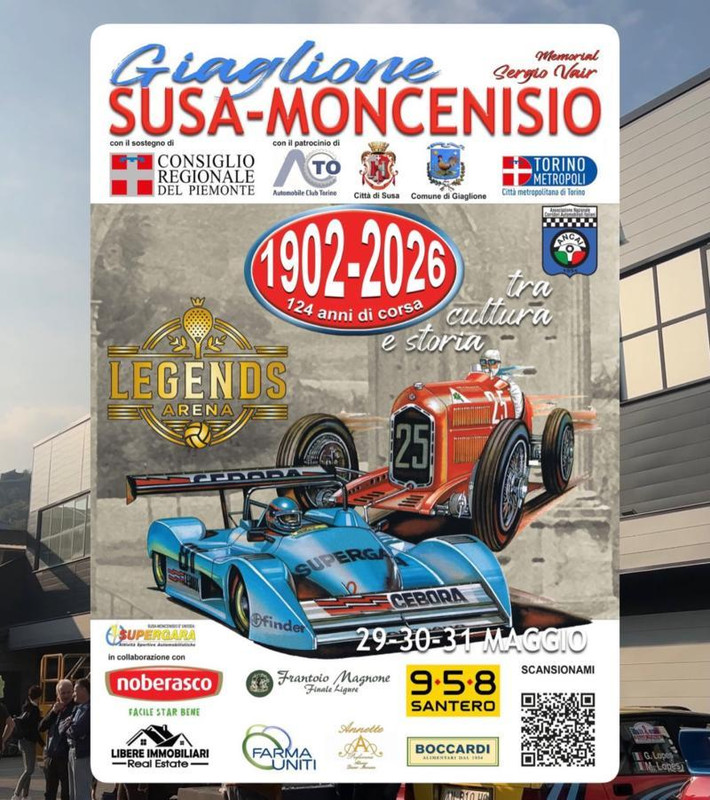 Da venerdì 29 a domenica 31 maggio 2026 torna la Susa-Moncenisio, la corsa automobilistica più antica del mondo