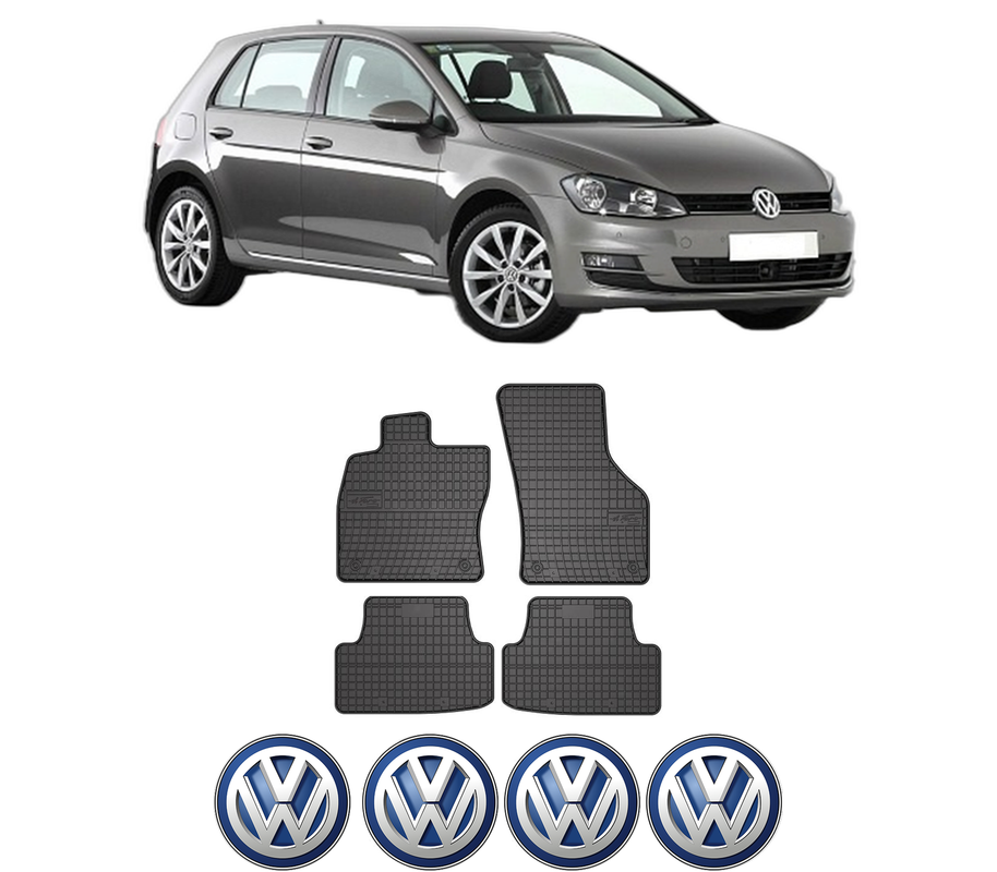 Set covorase presuri Volkswagen GOLF VII (5G1, BQ1, BE1, BE2) din 2012-2021, auto, din cauciuc thermoplastic, 4 Stickere auto cu Volkswagen