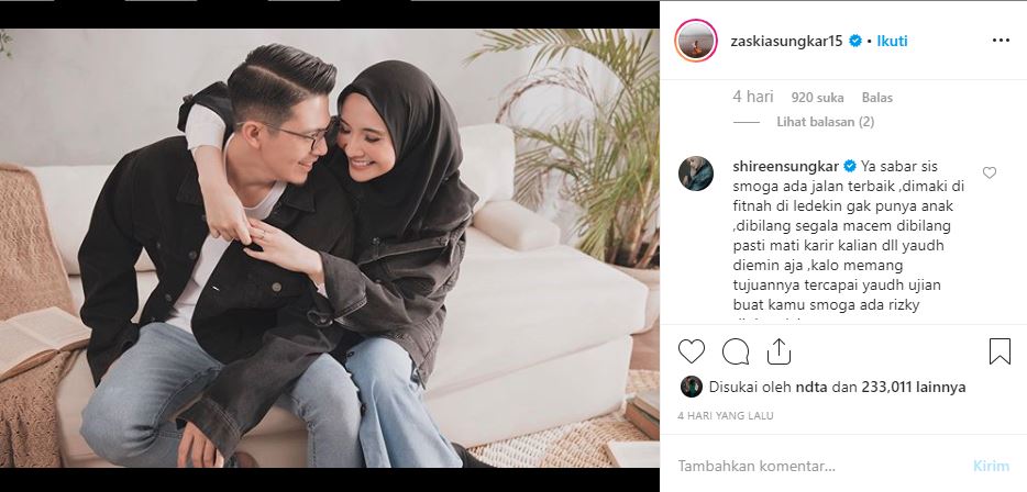 Shireen Sungkar beri tanggapan atas unggahan Zaskia Sungkar