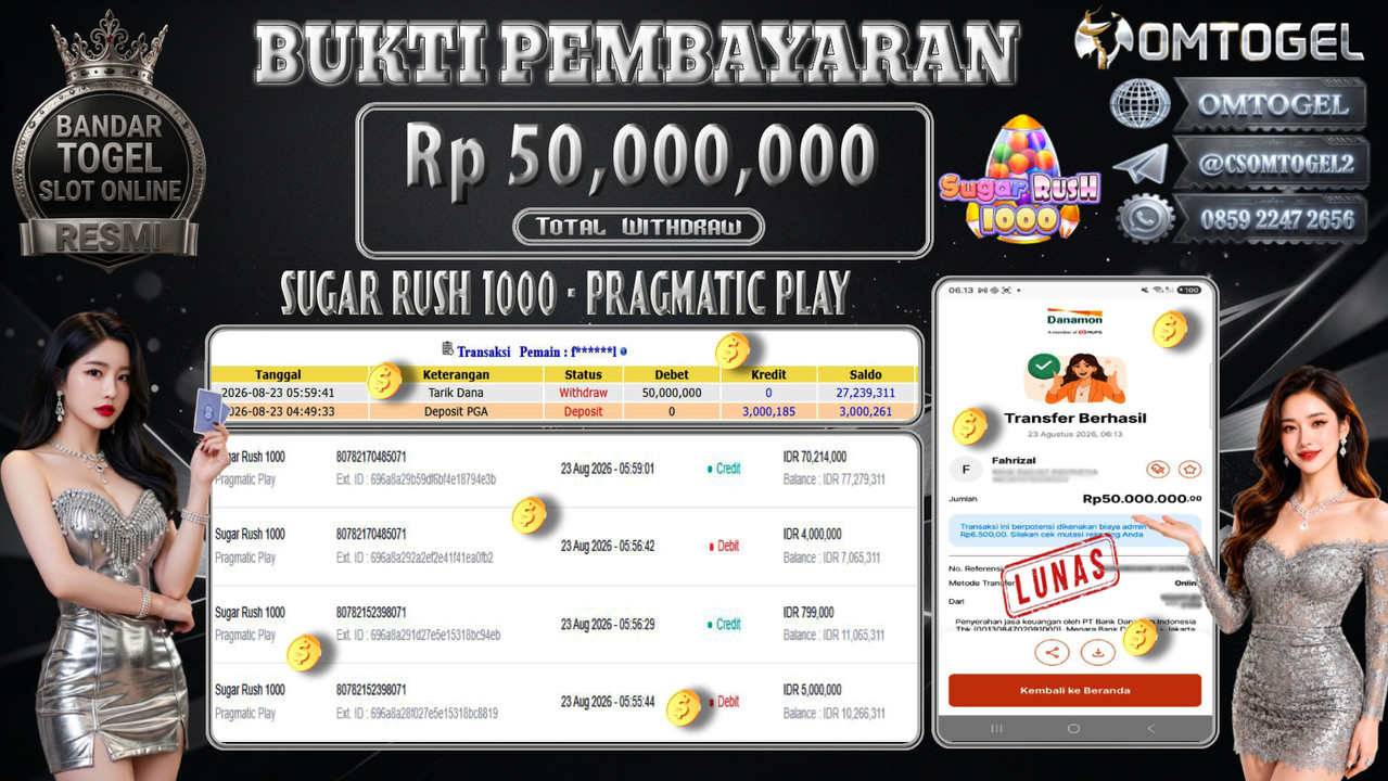 OMTOGEL JACKPOT PRAGMATIC PLAY SUGAR RUSH 1000 Rp,50,000,000,- DIBAYAR LUNAS