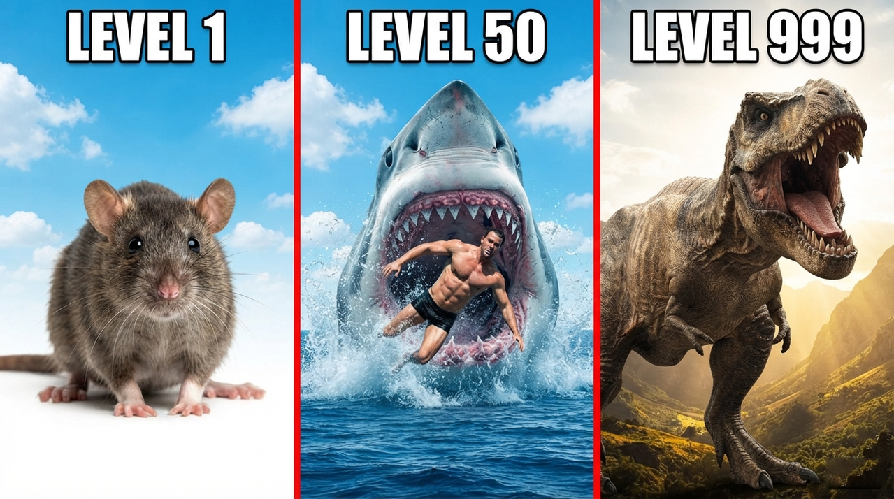 Result of: Evolution & Scale Comparison YouTube Thumbnail AI Prompt | Level Progression