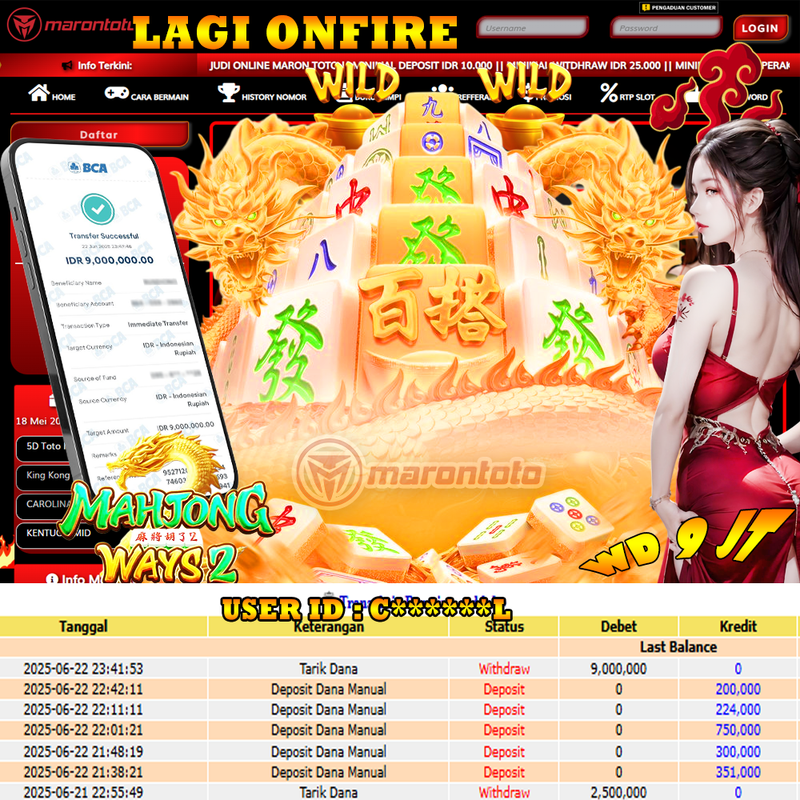 Bukti Kemenangan Member Marontoto Sebesar 9,000,000 JuTa