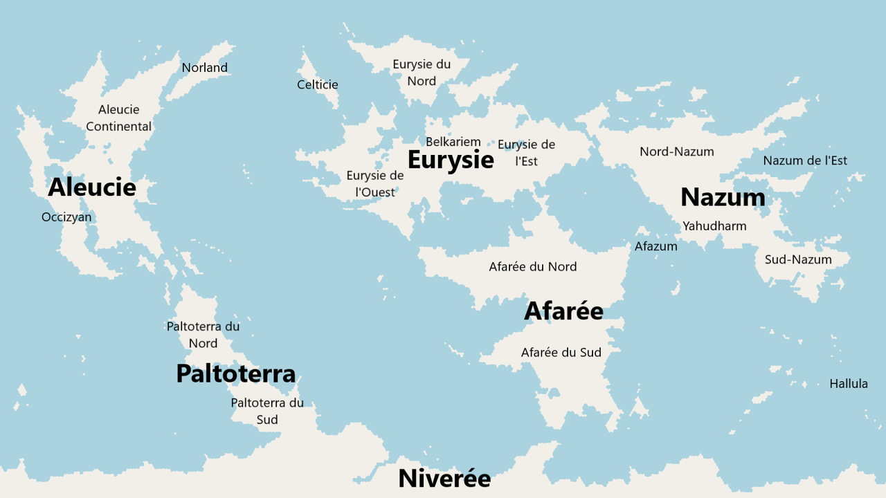 Carte des continents et des sous-continents