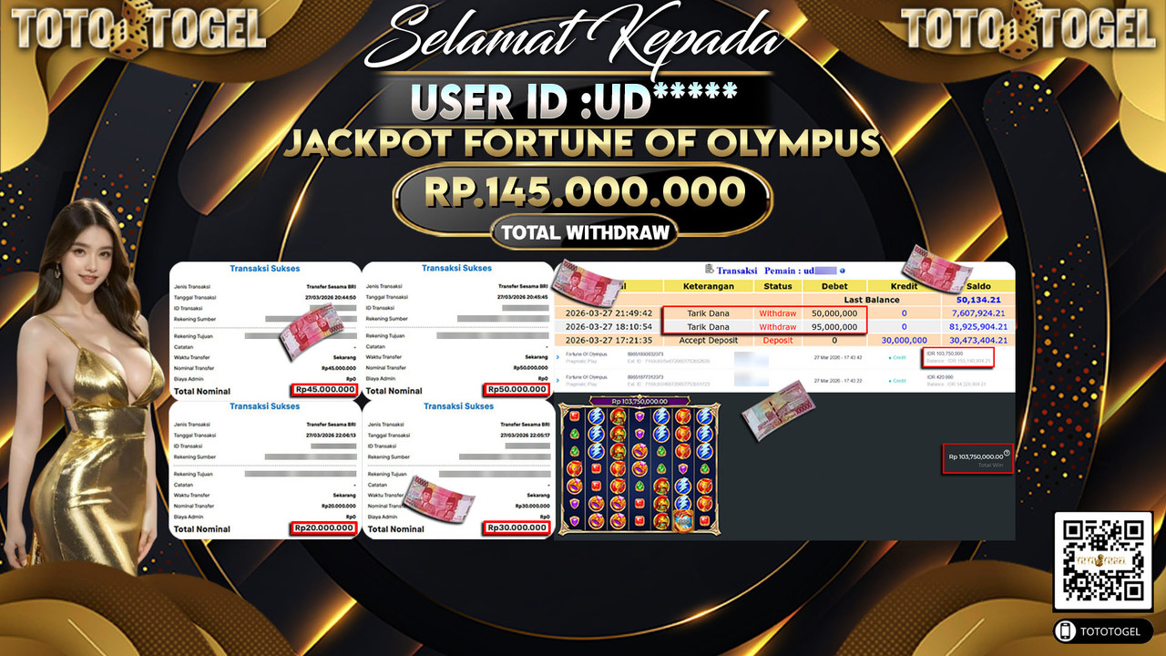 Bukti Pembayaran Jackpot Permainan Slot Fortune Of Olympus ID:UD*****LUNAS