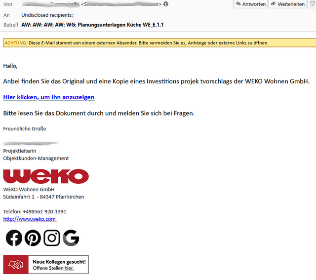 Phishing-Mail im Namen von Weko