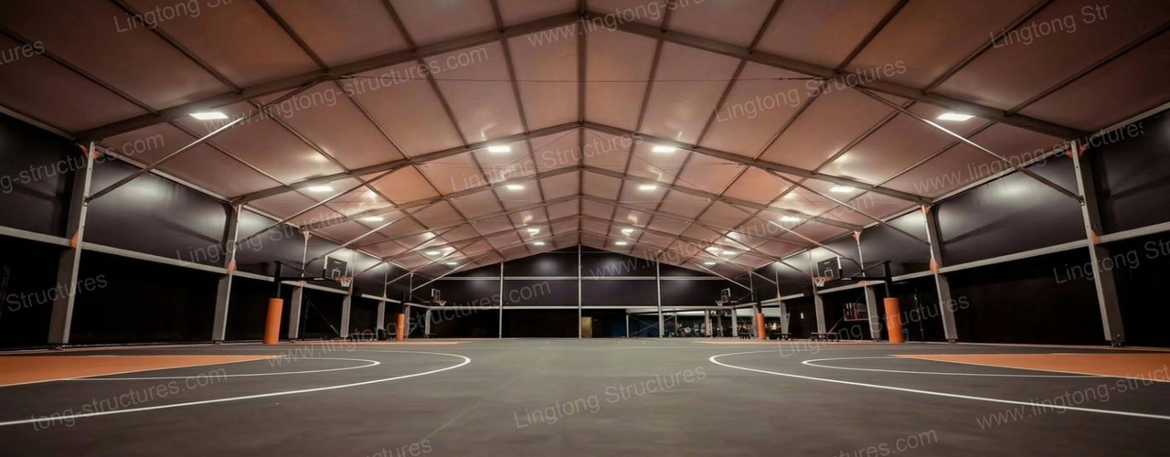 Large span aluminum basketball court tent with clear interior for basketball training and matches