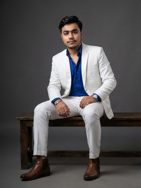 AI-generated example result for the creative-images prompt: White Blazer Professional Portrait by Prompt Craft