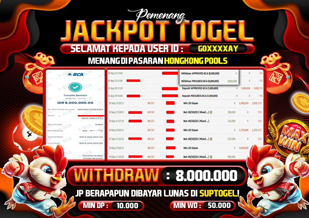  BUKTI KEMENANGAN 30 SEPTEMBER 2025 MENANG DI PERMAINAN  TOGEL HONGKONG POOLS TOTAL WD 8 JUTA