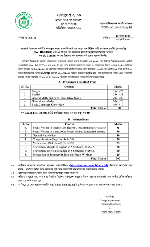 Janata Bank Officer (RC) Exam Date 2025 PDF