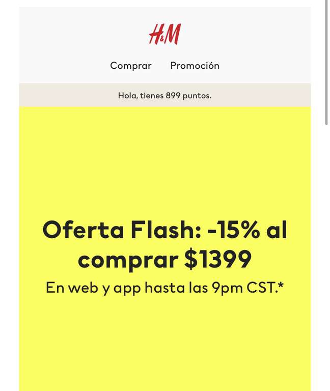 H&M: oferta flash, -15% en compras mayores a 1399 en app y tienda en línea 
