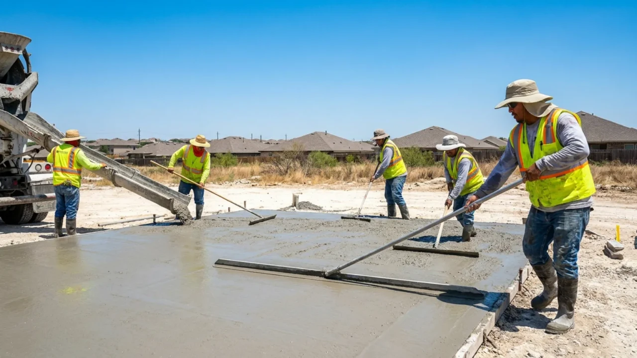 Hot weather concrete patio pour summer San Antonio Texas heat management