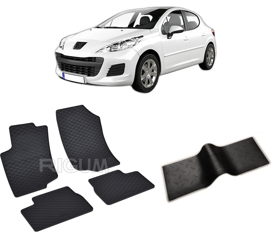 Set covorase auto PEUGEOT 207 din 2006-2012, cu covoras tunel median, CAROSERIE HATCHBACK, Presuri cauciuc 100%, compatibil cu autoturismul PEUGEOT 207, Rigum