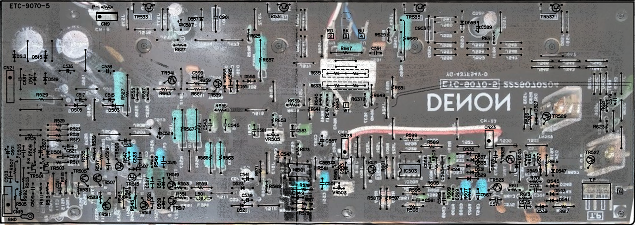 Denon POA 2200 PCB layout left power amp channel overlay with inside pic flipped v03