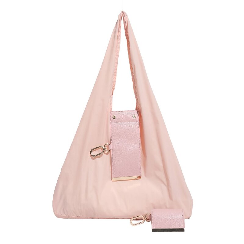Pink Foldable Tote Bag with Built-In Storage Pouch – Compact Reusable Shopping Bag That Packs into Itself, Ideal for Daily Carry and Eco-Friendly Use