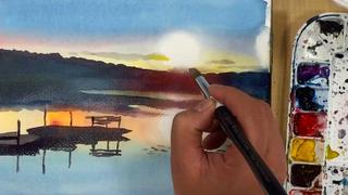 Watercolor Waterscape Paint Reflections Using the Wet-on-Wet Technique