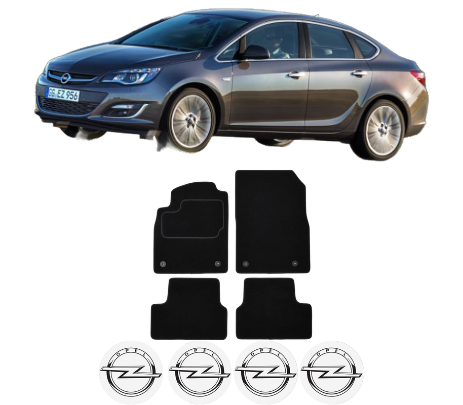 Set Covorase Presuri OPEL ASTRA J Saloon din 2012-2015, Auto, Material Textil Mocheta, 4 Stickere auto cu OPEL