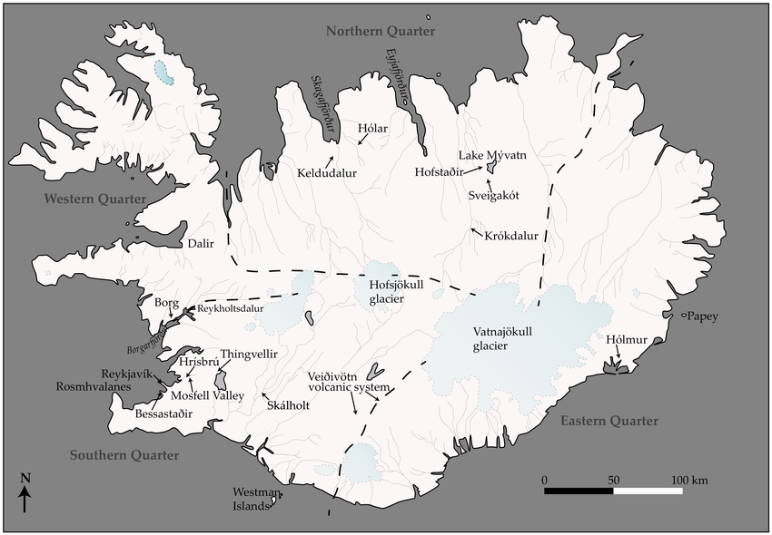 Iceland This map indicates the location of sites fjords lakes islands and regions