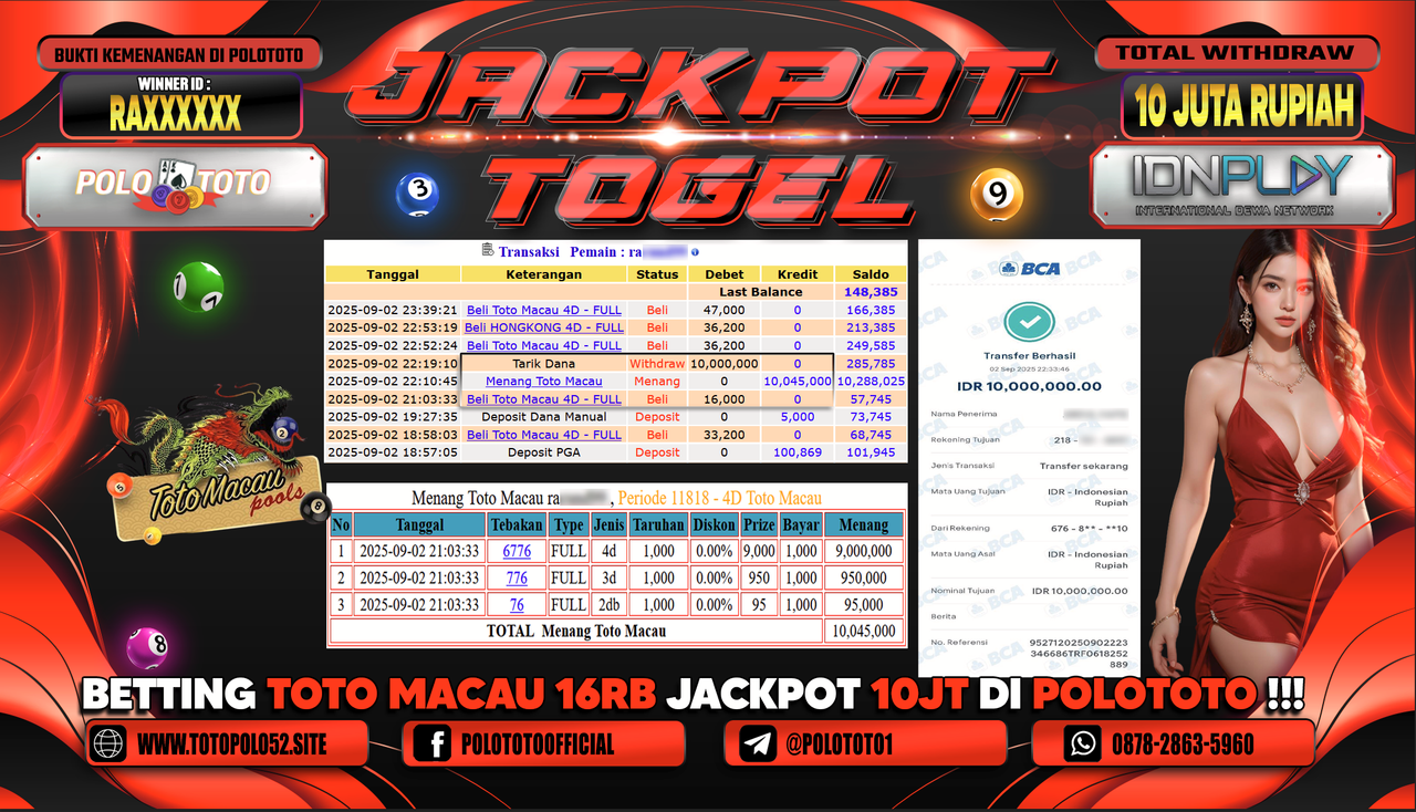 POLOTOTO JACKPOT TOGEL TOTO MACAU Rp.10.000.000,-
