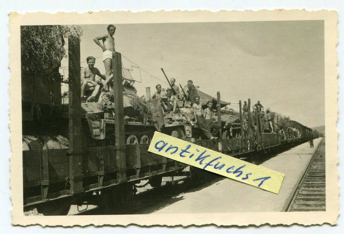 Schützen-Panzer mit Tarnanstrich auf Eisenbahn