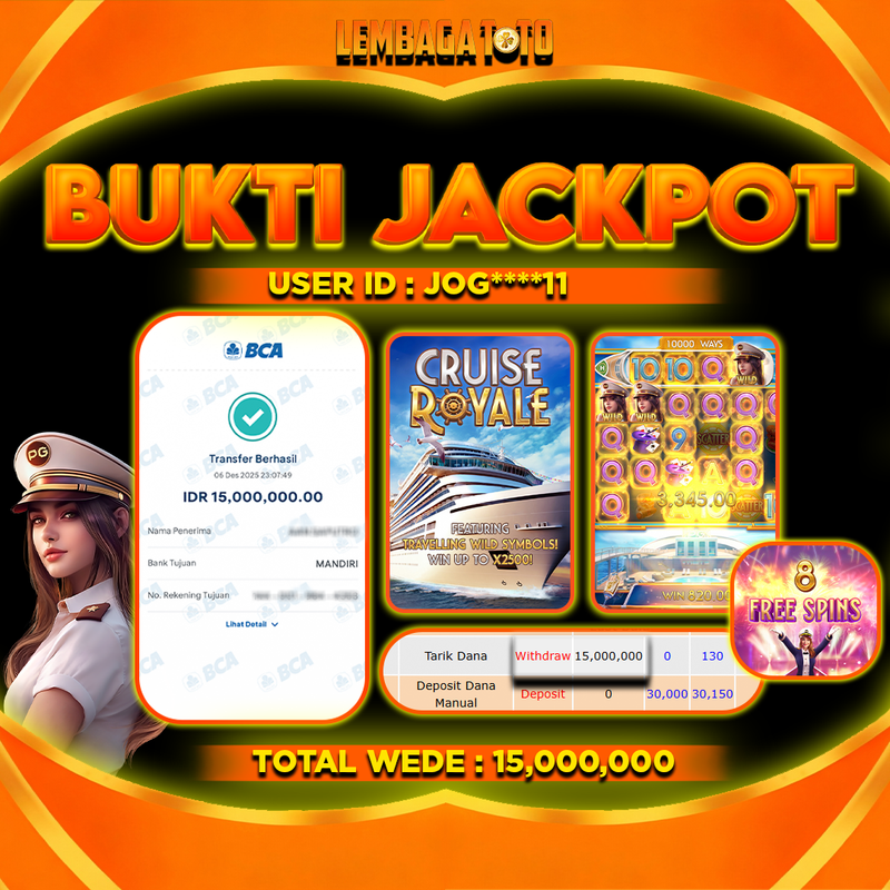 BUKTI JACKPOT 07 DECEMBER LEMBAGATOTO CRUISE ROYALE Rp15,000,000,- LUNAS