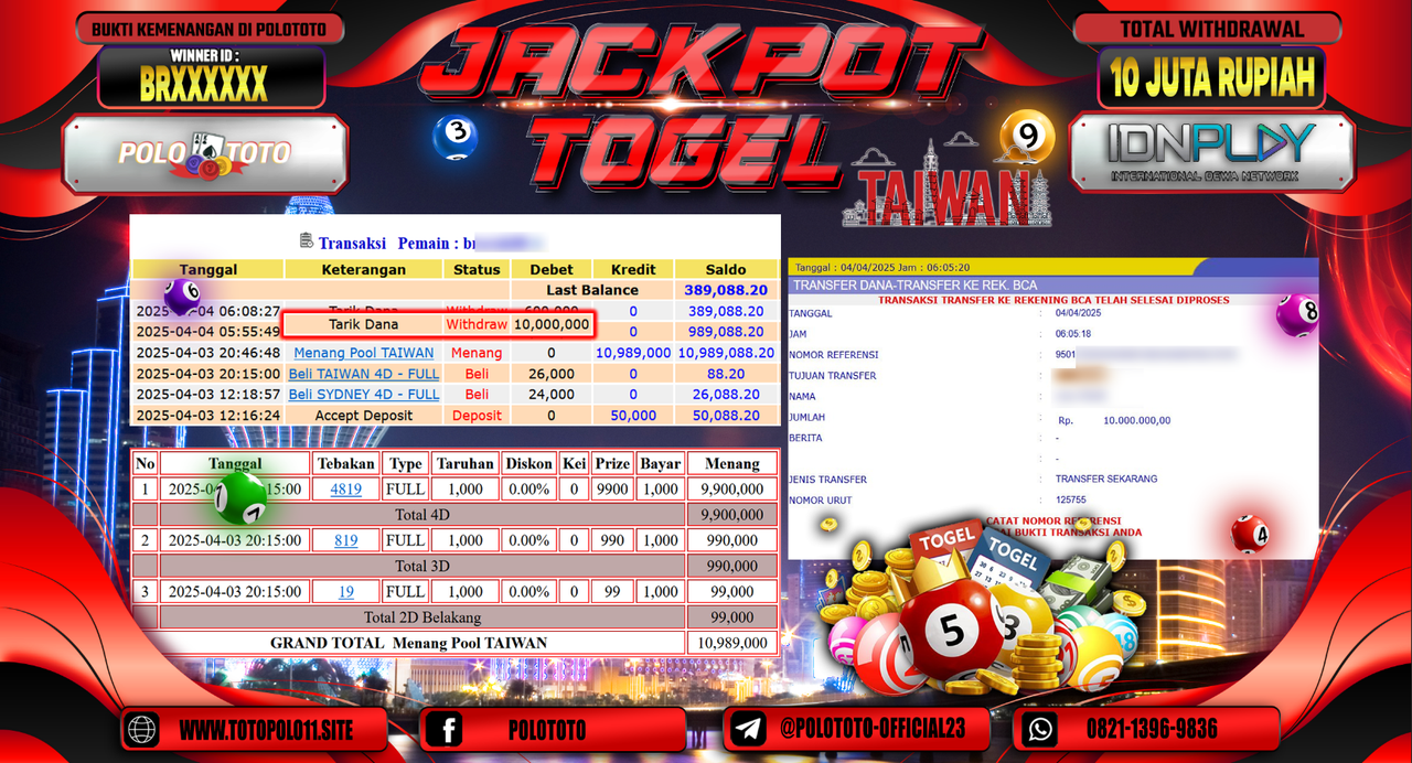 POLOTOTO JACKPOT TOGEL POOL TAIWAN Rp.10.000.000,-