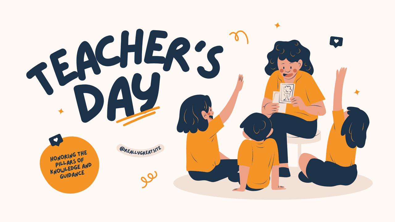 Blue Orange and Cream Illustrated Teacher's Day Presentation