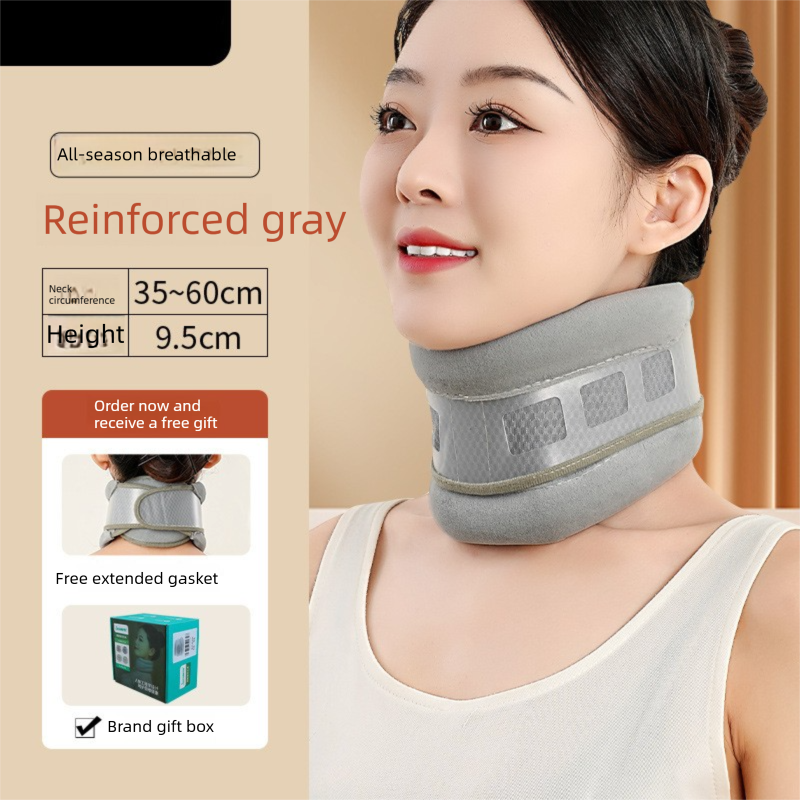 Grey Reinforced Neck Support Brace – Adjustable Cervical Collar with PP Support Strips for Posture Correction and Daily Use