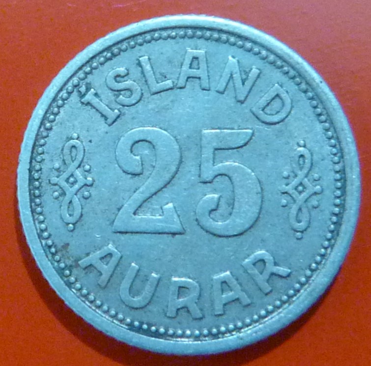 25 Aurar. Islandia (1940). ISL-25-Aurar-1940-rev