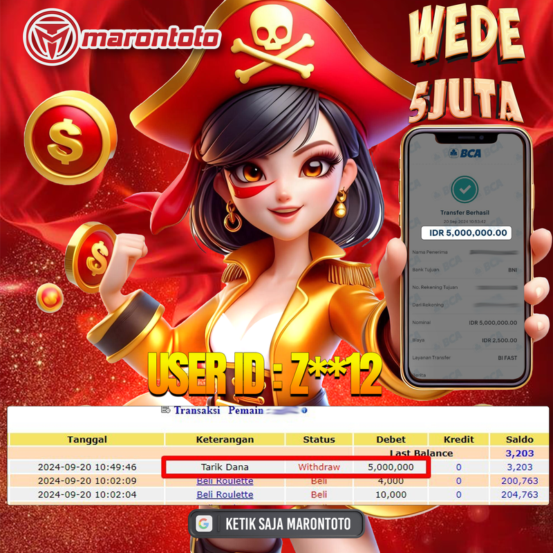 Bukti Kemenangan Member Marontoto Sebesar 5 JUTA