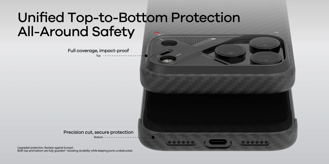 Husa pentru iPhone 17 Air Aulumu A17 din fibra de aramida, Ultra slim, compatibila MagSafe, Racire activa CoolHyper, Cadru camera din Aluminiu, Design rezistent la socuri, Disipare caldura, Protectie premium, Negru A17 AF 8