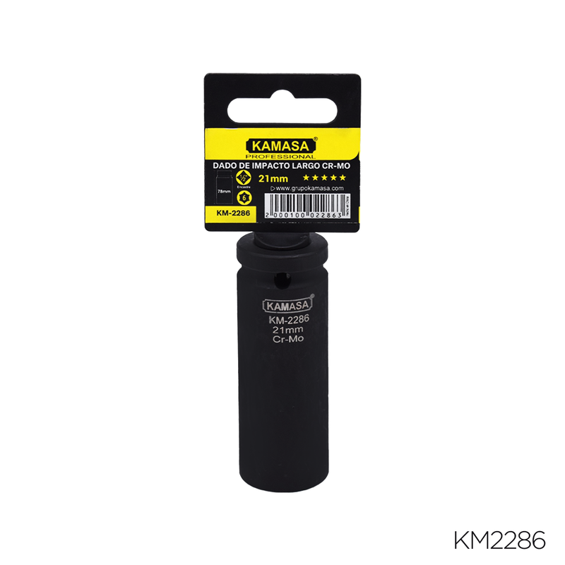 DADO DE IMPACTO LARGO CRMO "KAMASA" - 1/2"DR.X 21MM 