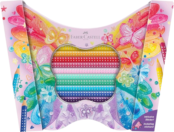 LÁPIS COR ESTOJO METAL C/20 CORES BORBOLETA ERGONÓMICO FABER-CASTELL 201971