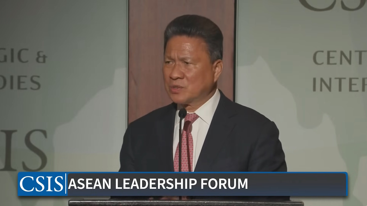 The First Vice President of the Council for the Development of Cambodia, Sun Chanthol, speaks at a public discussion at the Center for Strategic and International Affairs (CSIS) in Washington, DC on October 1, 2024. (YouTube Screenshot / CSIS)