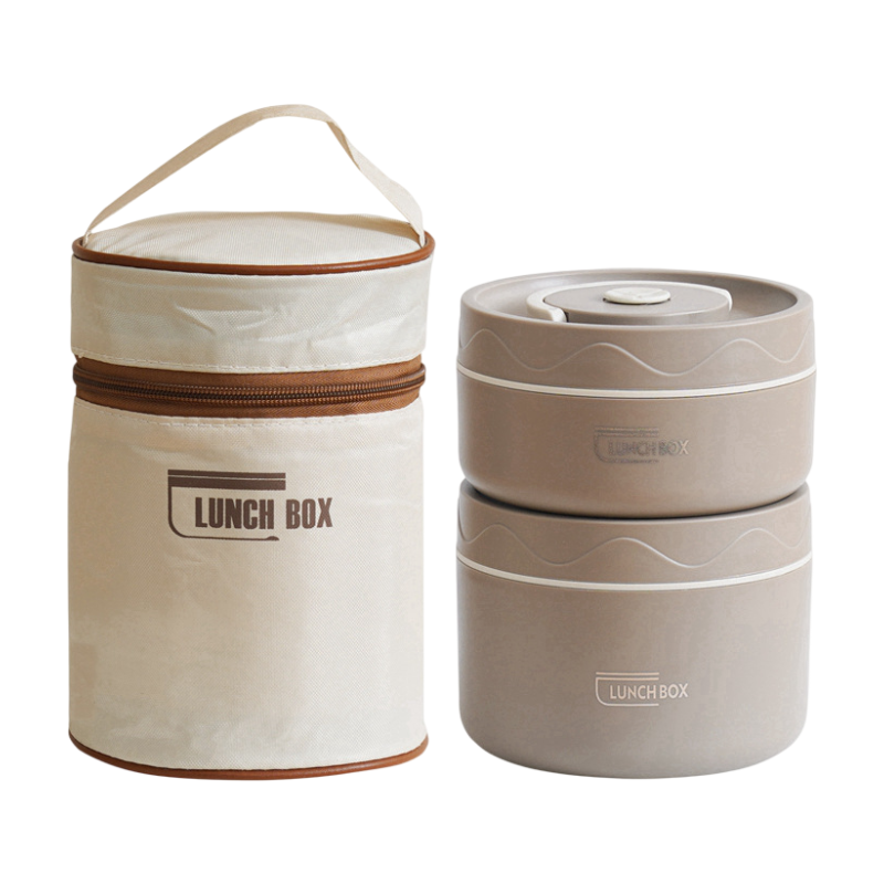 2-Pack Brown 304 Stainless Steel Microwave-Safe Lunch Box Set - Stackable Insulated Bento Containers for Office & School
