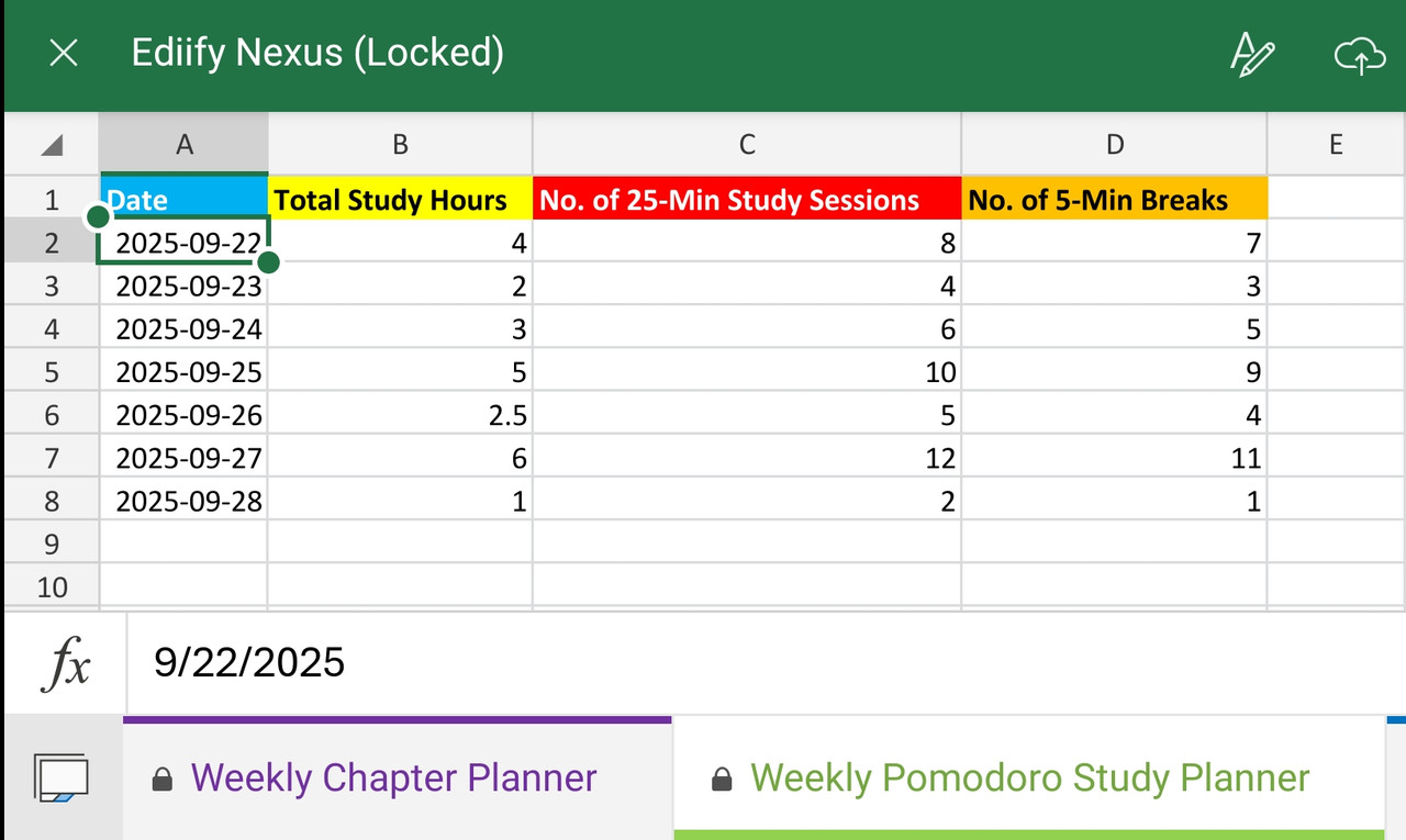 Weekly Pomodoro Study Planner