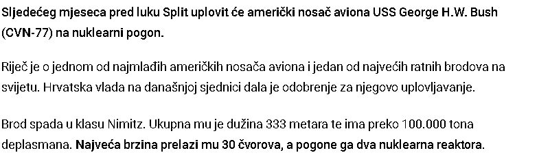 Uskoro će pred luku Split uplovit američki nosač aviona USS George H.W. Bush 3