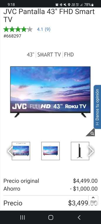 Costco: JVC Pantalla 43 FHD Smart TV sin cupones ni promos bancarias 