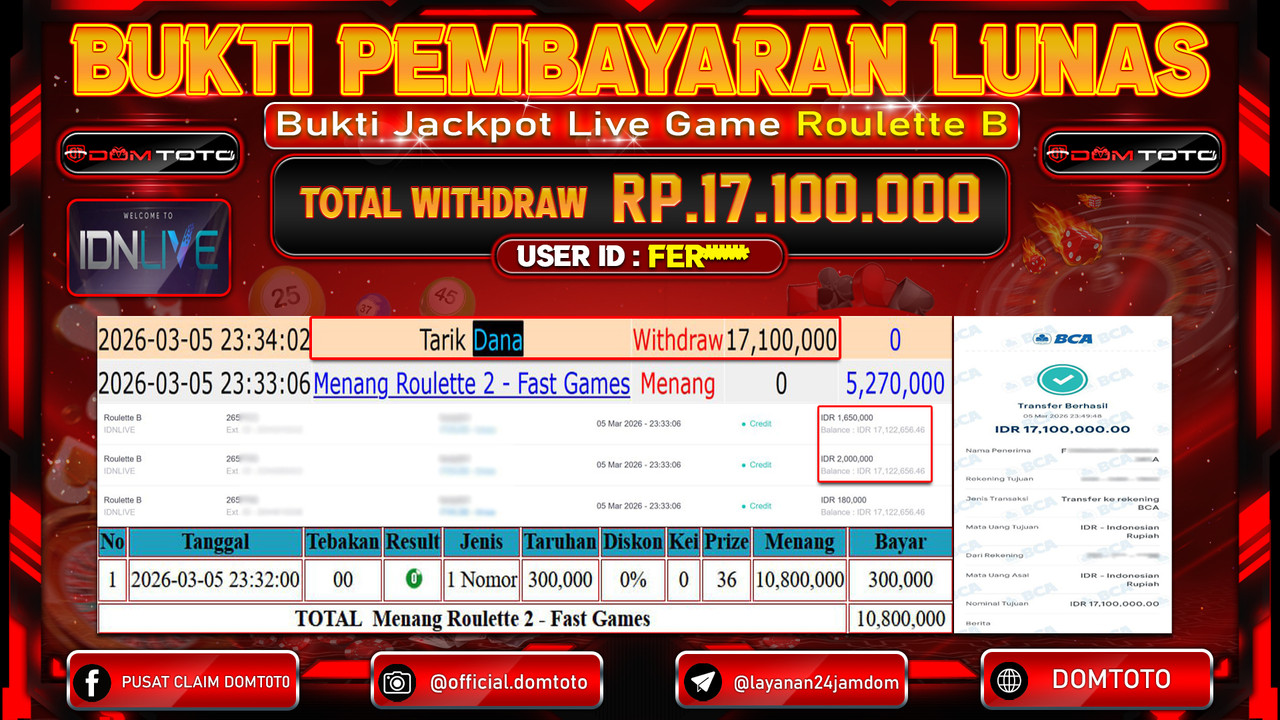 JACKPOT LIVE GAME Roulette B IDNLIVE 05 MARET 2026