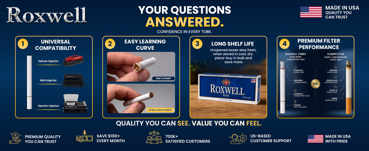 Roxwell Cigarette Tubes King Size 1000 CT 5 Boxes of 200 RYO Tubes Smooth Draw