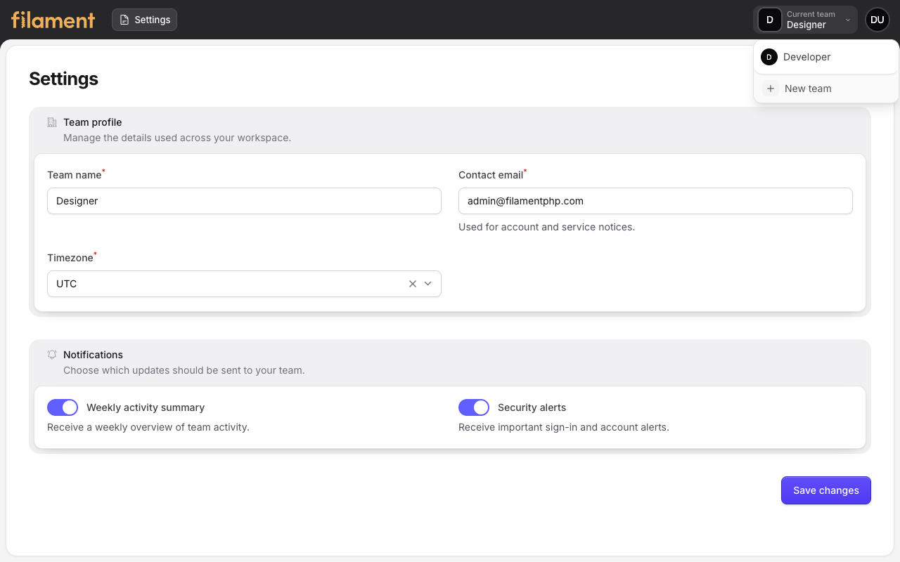 Stature Theme Tenant Settings with stacked navigation in light mode