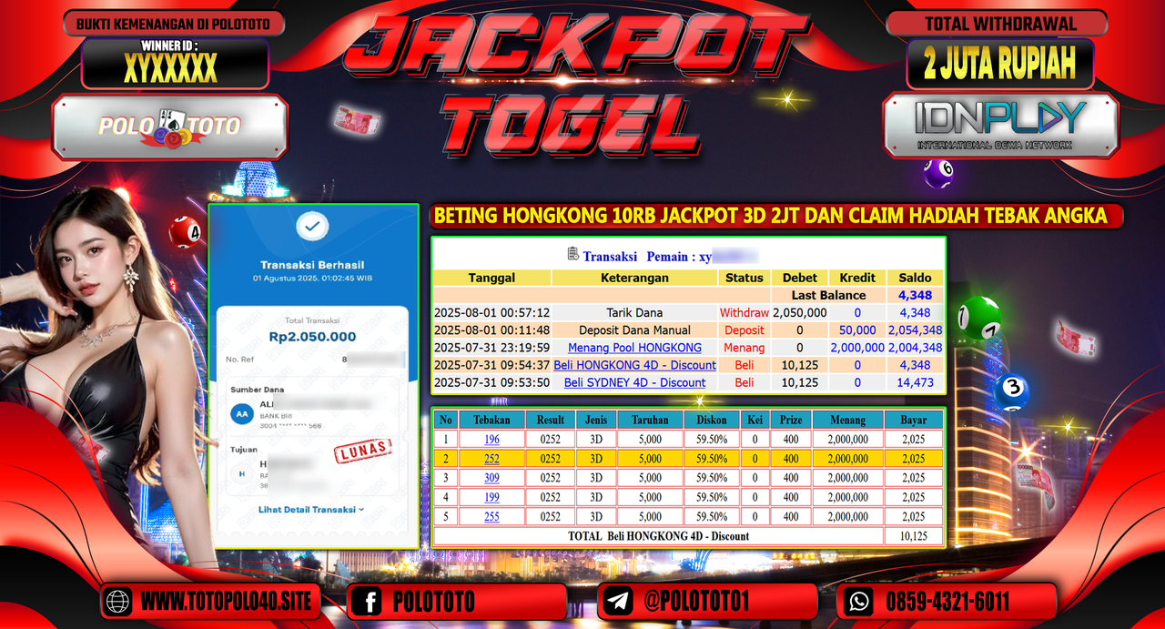 POLOTOTO JACKPOT TOGEL HONGKONG LOTTO Rp.2.000.000,- LUNAS