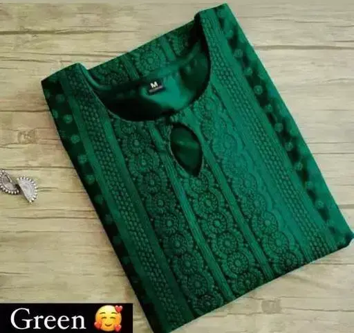 Trendy Chikan Embroidery Georgette Kurti Color Green (R109)