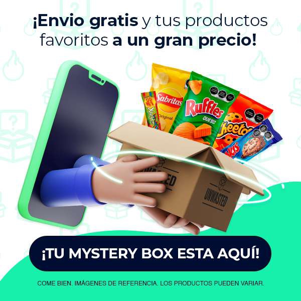 Unwasted: Mystery Box con 15 o 20 productos de distintas marcas de Pepsico (Gamesa, Sabritas, Chokis, Chetos, etc.) 
