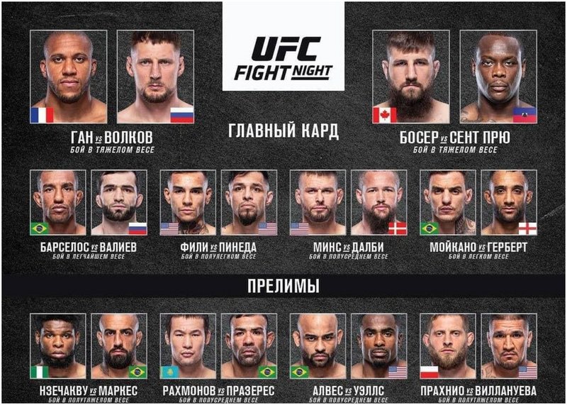 Резултати от UFC Fight Night: Ган срещу Волков