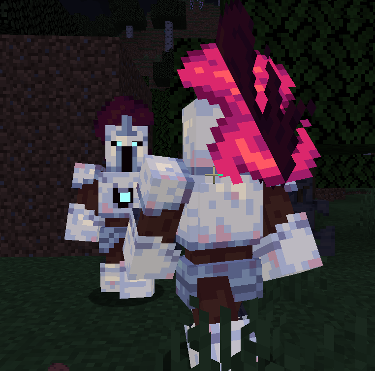The same knights, but with regular textures that glow normally.
