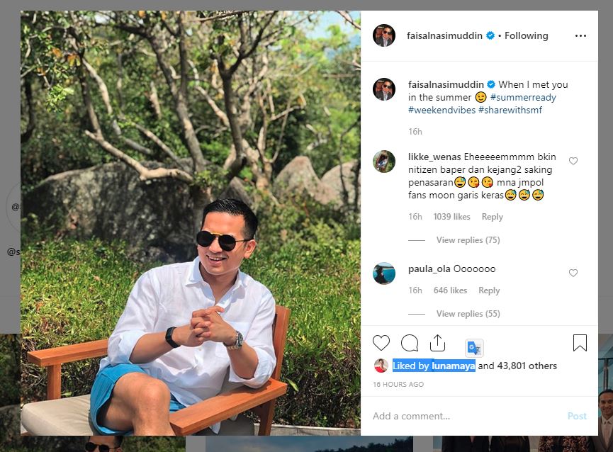 Unggahan instagram Faisal Nasimuddin