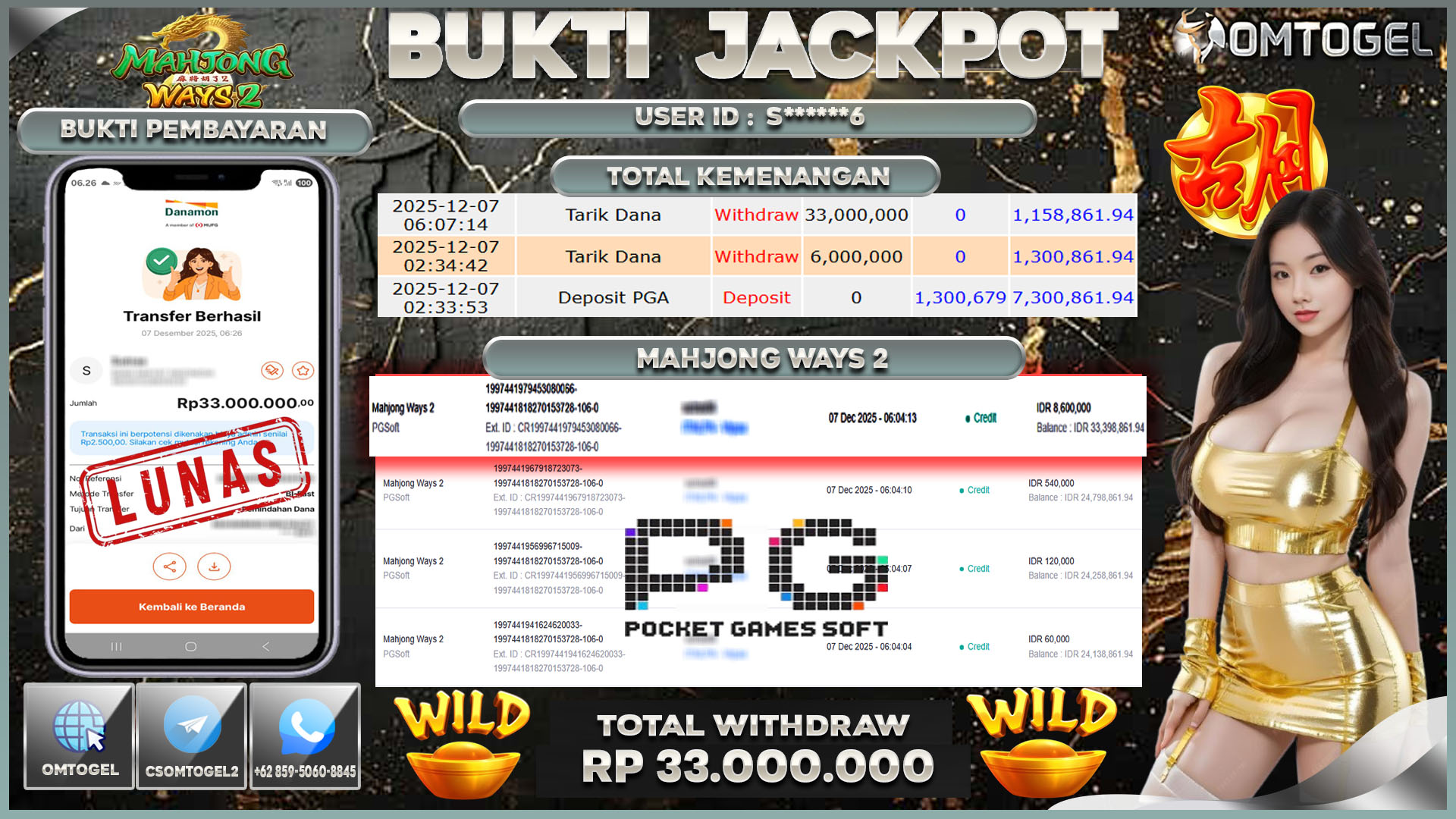 OMTOGEL JACKPOT PGSOFT MAHJONG WAYS 2  ,33 JUTA DI BAYAR LUNAS ,-